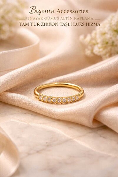 Begonia Accessories 925 Ayar Gümüş Altın Kaplama Tam Tur Minimal Zirkon Taşlı...
