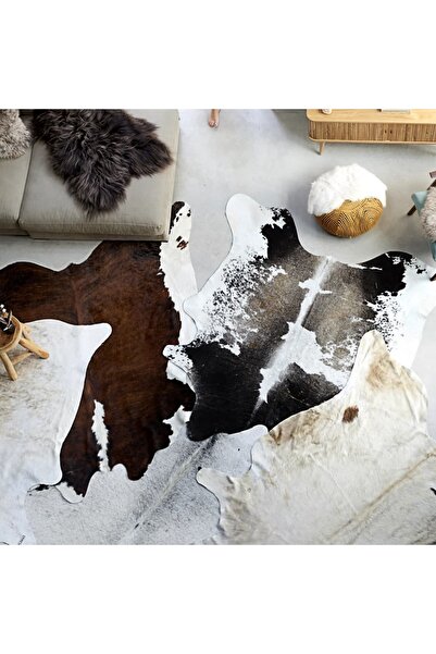 Concept Covor din piele de vită, negru și alb, 150x170 cm