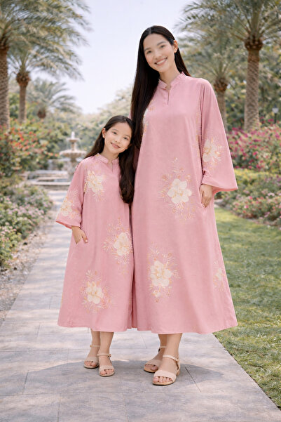 RONZA جلابية ام وبنت ورده تطريز بارزه