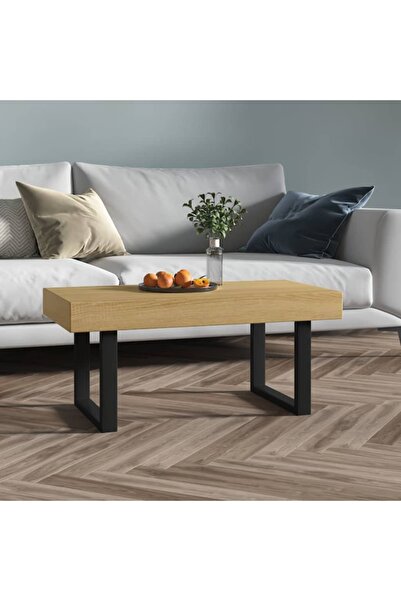 Concept Τραπεζάκι σαλονιού, ανοιχτό καφέ & μαύρο, 90x45x40 εκ., MDF και σίδερο