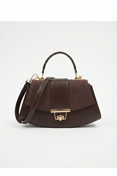 Heybe shop Kadın Yarım Ay Model Gold Kilitli Kapaklı El ve Omuz Çantası