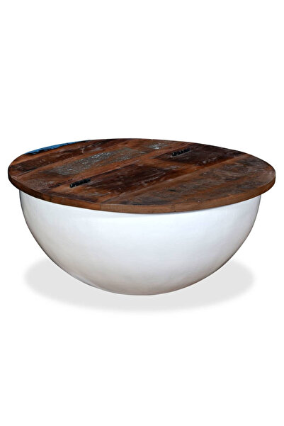 Concept Τραπεζάκι σαλονιού, λευκό, μασίφ ανακυκλωμένο ξύλο, σε σχήμα μπολ