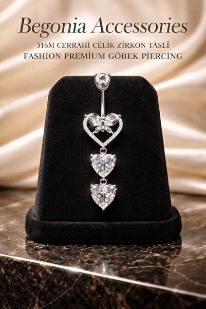Begonia Accessories 316L Cerrahi Çelik Fashion Kelebek Ve Kalp Kesim İkili Sa...