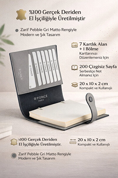 Dfonce Assistant Hakiki Deri Ajanda Pebble Gri Matto