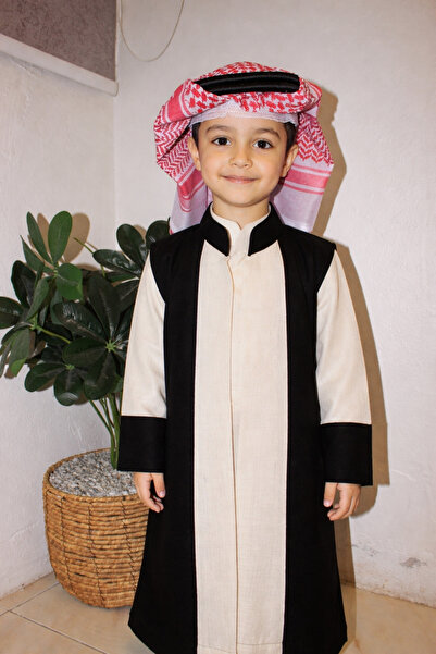 Abaya-AB طقم ولادي 1-ثوب ساده 2- دقله قماش لينن 3طقم عقال لاصق كامل مع بعض