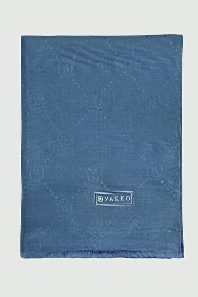 Vakko Шовковий шарф з бавовни - Монограма - Темно-синій