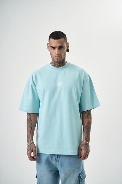 Respire Tricou oversize pentru bărbați cu broderie Reflection Baby Blue