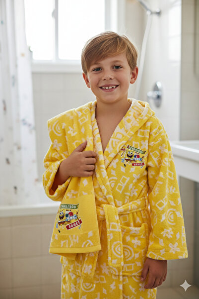 Özdilek Sünger Bob Sarı Çocuk Bornozu 9/10 Yaş Tk0312