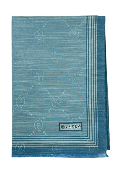 Vakko Pamuk İpek Şal - Bordürlü Monogram - Turkuaz