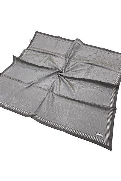 Vakko Pamuk İpek Eşarp - Bordürlü Monogram - Gri