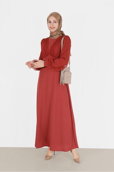 Alvina РОКЛЯ С РЪКАВИ НА ТОЧКИ И ТЮЛЕН ДЕТАЙЛ С КОПЧЕТА 42334