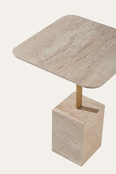 CAVARİOR MOBİLYA 3’lü Zigon Sehpa Traverten Mermer Desen Modern Küp Tasarım