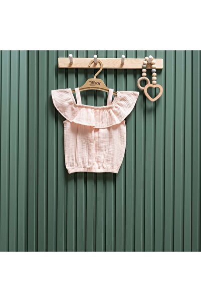 Tiffany Fifir Detailled Baby Girl Muslin Tshirt Powder