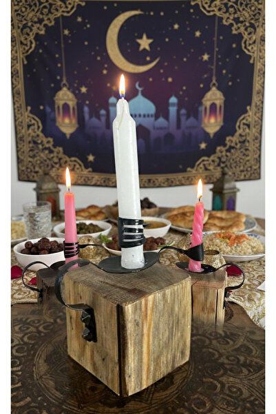 TOLGA’S WORKSHOP Masif Ahşap & Metal Detaylı El Yapımı Masa Mumluğu – RAMAZAN...