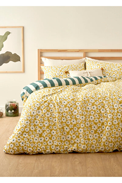 Bella Maison Naomi Pamuklu Çift Kişilik Nevresim Takımı Sarı (200x220 cm)
