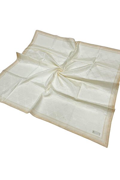 Vakko Pamuk İpek Eşarp - Bordürlü Monogram - Krem Sarı