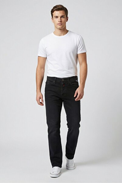 Replay Men Regular Fit Washed Stretchable Jeans, Black