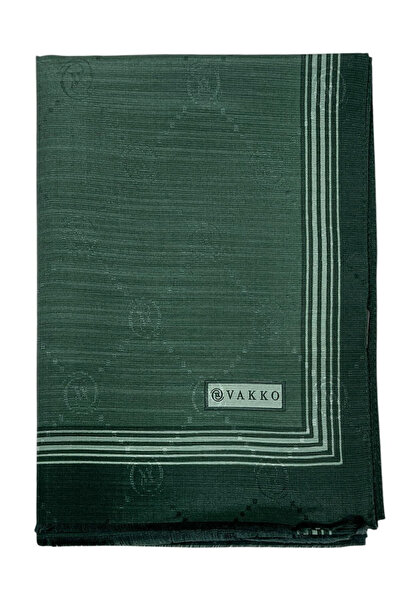 Vakko Pamuk İpek Şal - Bordürlü Monogram - Koyu Yeşil