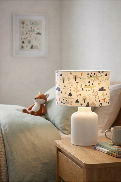 HOMİNG Kumaş Baskılı Doğa Desenli Çocuk Odası Abajur Ayd-3505