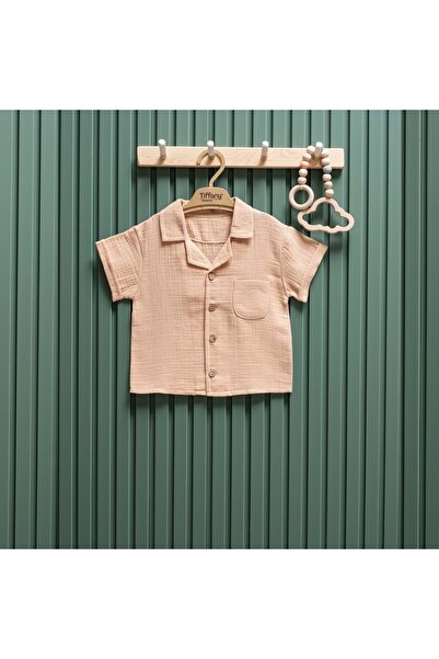 Tiffany Apaş Collar Muslin Baby Boy Shirt Beige