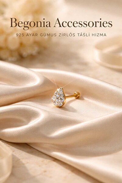 UygunGümüşçülük 925 Ayar Gümüş Altın Kaplama Minimal Zirkon Taşlı Damla Figür...