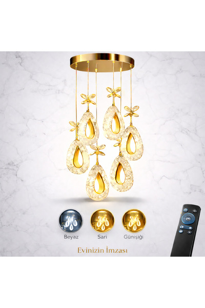 Marsel Lighting YAGMUR Model 6'li Gold 3 Renk Modu Ledli Modern Salon Mutfak ...