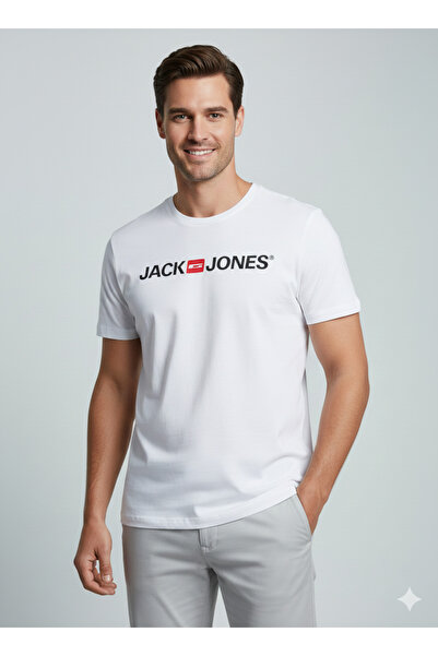 Jack & Jones Bílé pánské tričko s Crew Neck s logem Jack&jones Corp
