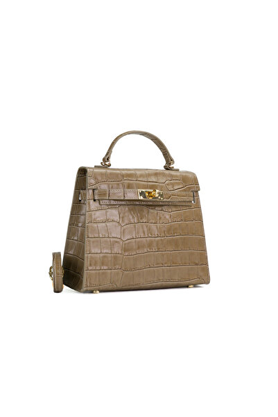 Posete Fagaras Thea Croco Leather Purse - Cream, Casual Bag Made of Genuine L...