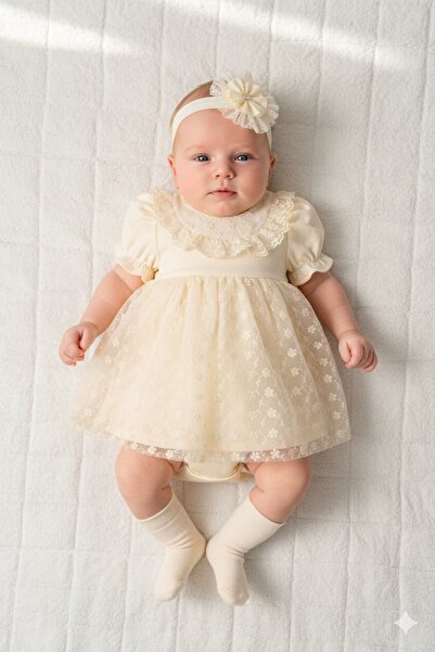 Miniday Baby Baby Girl Mevlütlük Dress Summer Bandana Lace Newborn Hospital R...