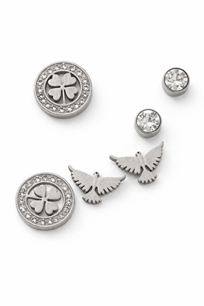 luxury steel Silver renk farklı model 3 çift çelik küpe