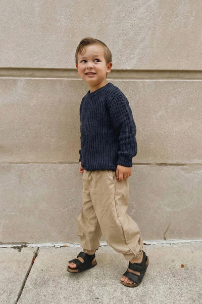 Cigit Плетен пуловер без яка за деца на възраст 2-8 години, индигово синьо