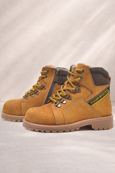 Rakerplus Справжня шкіра Жовті застібки-блискавки Хутряні дитячі чоботи