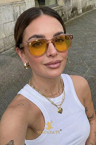 MACERATİ Oval Unisex Nude Oval Frame Orange Glass Sunglasses