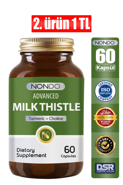 Nondo Milk Thistle 60 Kapsül Deve Dikeni Enginar Slibin Kolin Karahindiba Zer...