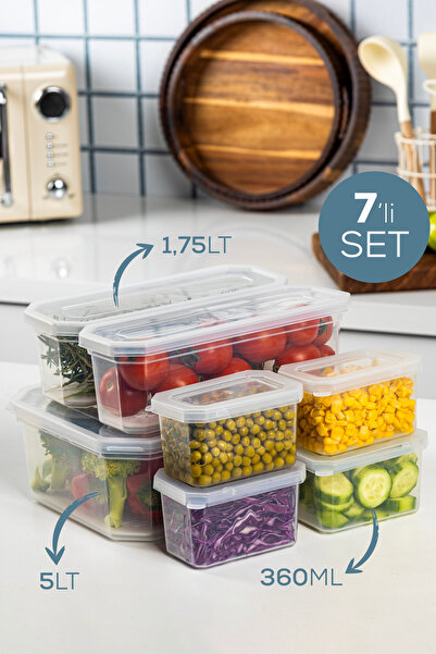 Vienev 7'li Süzgeçli Saklama Kabı Seti | 1x5lt - 2x1,75lt - 4x360ml