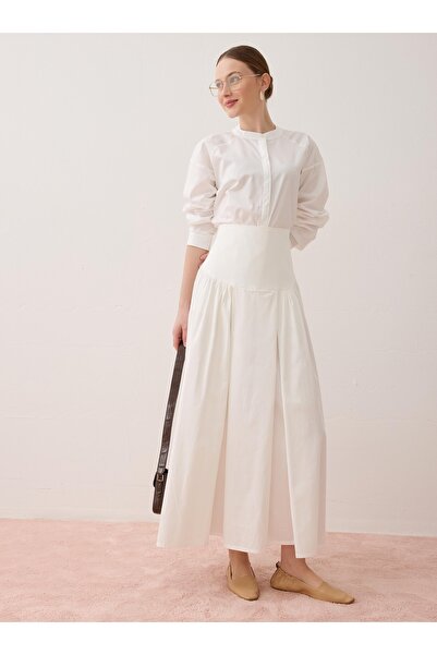 Benin High Waist Flowy Long Skirt - White -