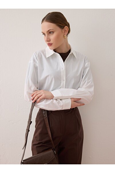 Benin قميص بوبلين أساسي بأكمام - أبيض -