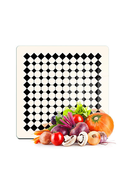 Decovetro لوح تقطيع زجاجي وحامل عرض مربع بخطوط هندسية باللون البيج العتيق مقا...