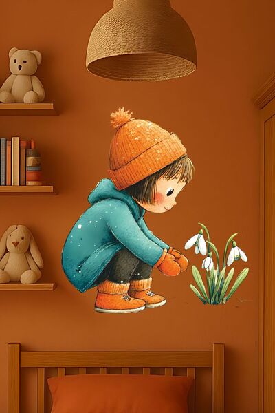 Aysha Tasarım Winter Flower Picking Girl Wall Sticker |   Children's Room Wal...