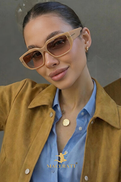 MACERATİ Caramello Nude Square Frame Colored Glass Sunglasses