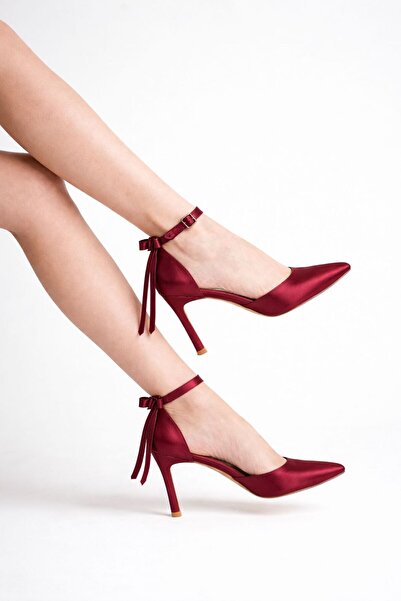 CRAFT MODA Pantofi stiletto de damă din satin, cu toc subțire, cu fundă și vâ...