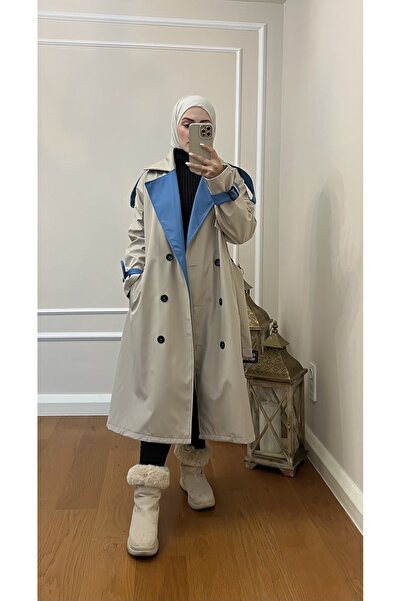 Esre Store 4425 Trench Hijab Dublu Culoare Bej - Albastru