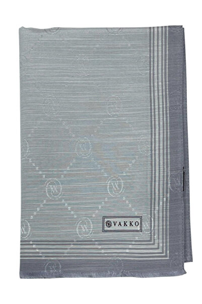 Vakko Pamuk İpek Şal - Bordürlü Monogram - Açık Gümüş