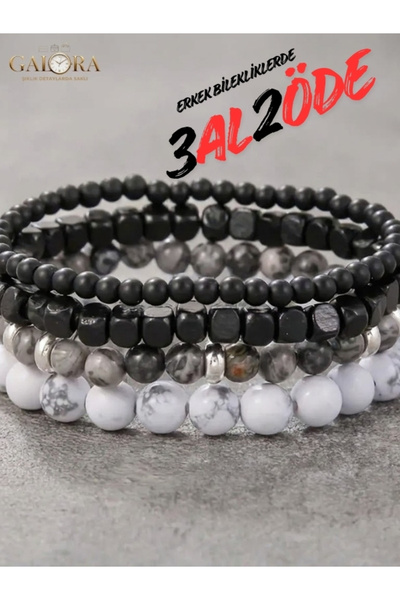 GALORA مجموعة أساور رجالية من الأحجار الطبيعية مكونة من 4 قطع - أوبسيديان، حج...