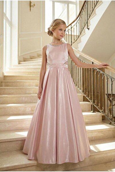 BUTİKHAPPYKİDS Детска рокля за вечерно парти в цвят прасковен розов, от лъска...