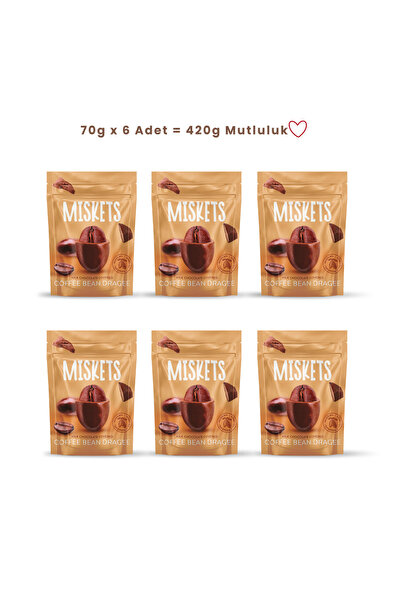 Miskets Kavrulmuş Kahve Çekirdeği Sütlü Çikolata Kaplamalı Draje 70g x 6 Adet