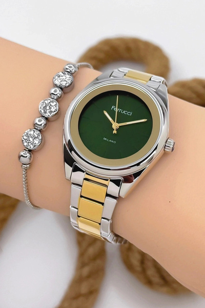 Ferrucci Kadın Kol Saati Gümüş-Gold Renk Çelik Kordon Çelik Kasa Gümüş-Gold-Y...