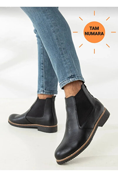 YUNUS YAVUZ Erkek Siyah Chelsea Günlük Rahat Yarım Bot