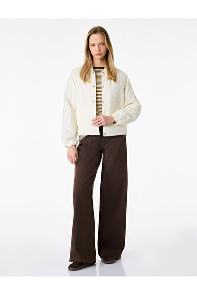 Koton Classic Collar Snap Button Pocketed Oversized Quilted Jacket