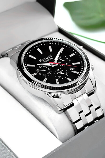 Ferrucci ساعة يد رجالية من Function بسوار فولاذي فضي-أسود مع هدية 3atm Sdfer170